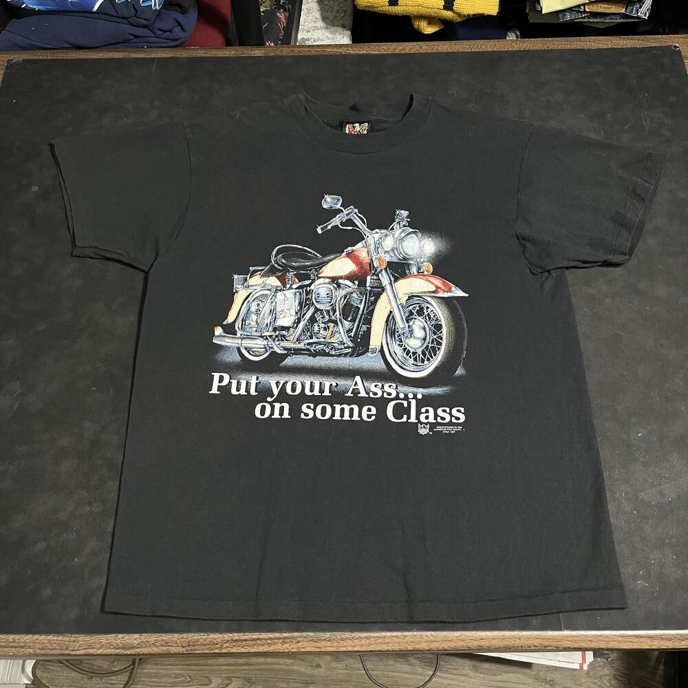 Vintage 3D Emblem Put Your Ass On Some Class Shirt Harley Davidson Biker 90s Tee